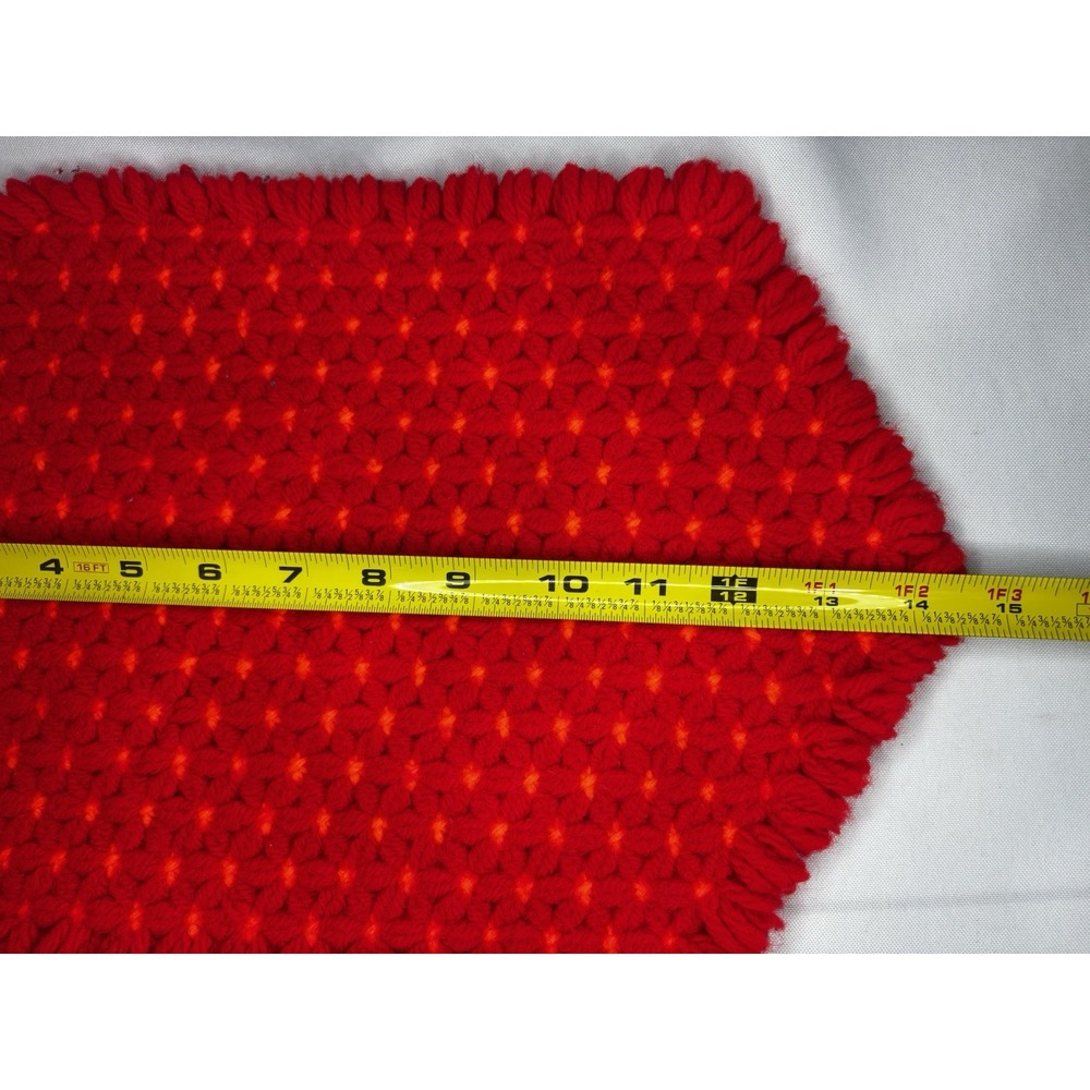Vintage Set‎ 2 Crochet Placemat Doilies Red Orange Flowers/Stripes Handmade - Picture 5 of 7